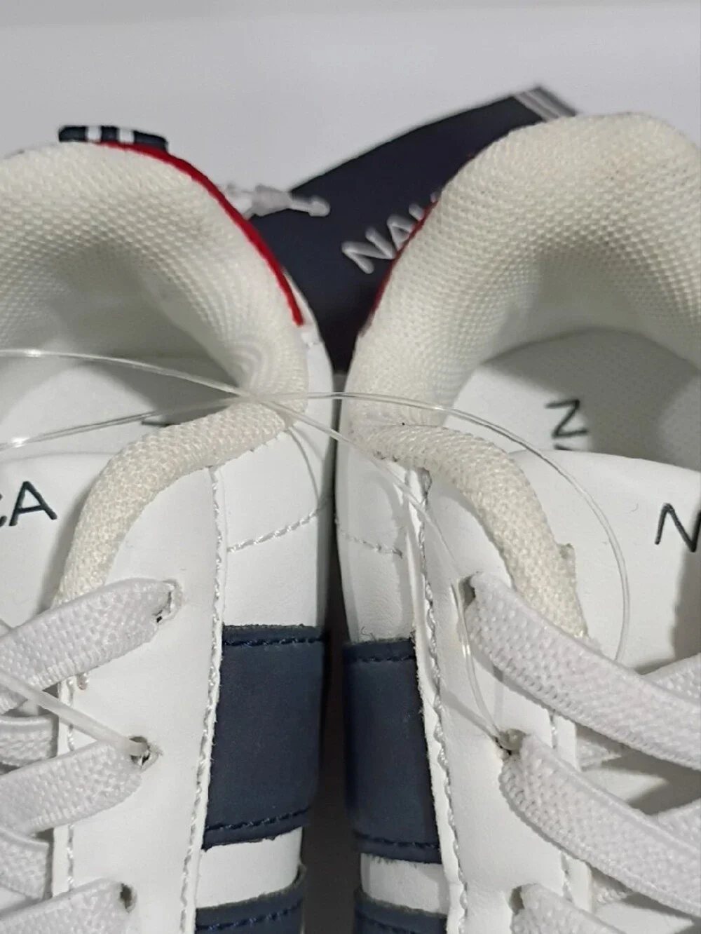 NAUTICA Kids White Sneakers with Navy Stripes and Red Heel Trim - SIZE 6 Toddler